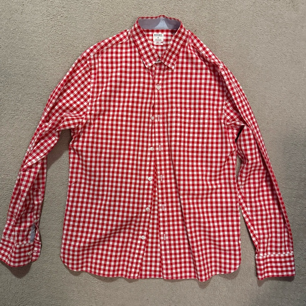 Bonobos Standard (M) Red Checkered Men's Shirt